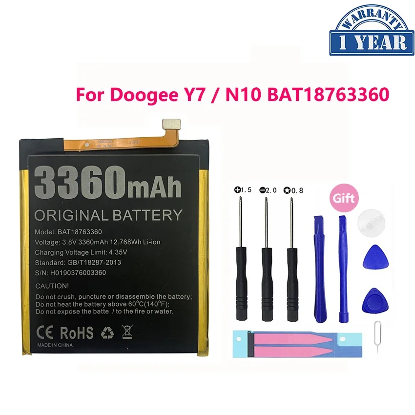 

100% оригинальный высококачественный аккумулятор 3360 мАч BAT18763360 Для Doogee Y7 N10 запасные батареи для мобильного телефона Bateria