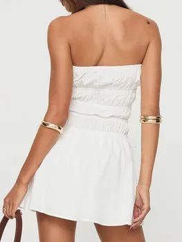 Women Strapless Mini Dress Summer Solid Color Ruched Backless Party Dress for Cocktail Streetwear Aesthetic Clothes 2