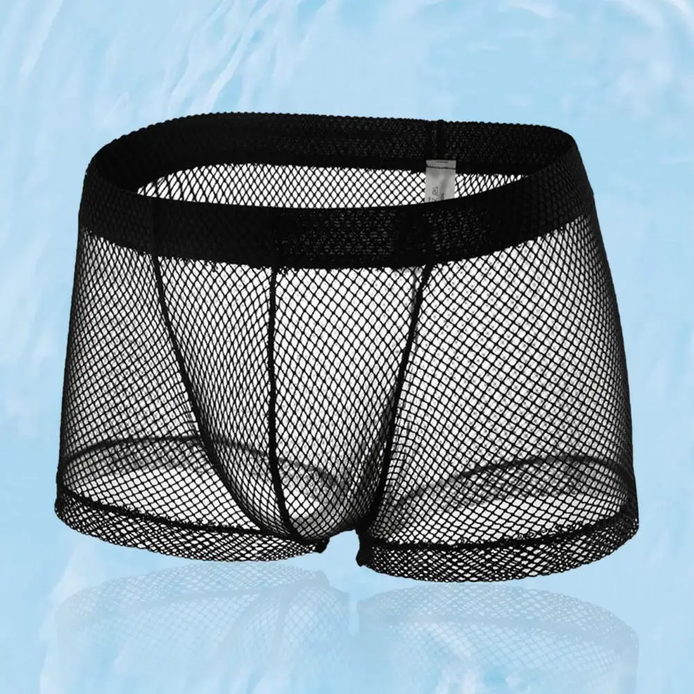 

Men Boxers See-through Mesh Thin Low Waist Elastic Soft Breathable Solid Color U Convex Anti-septic Men Underpants Underwear