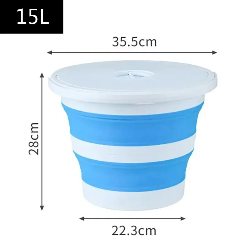 5/10/15L Folding Portable Bucket with Cover Car Wash Fishing Bathroom Tool Plastic Bucket Outdoor Camping Household Supplies