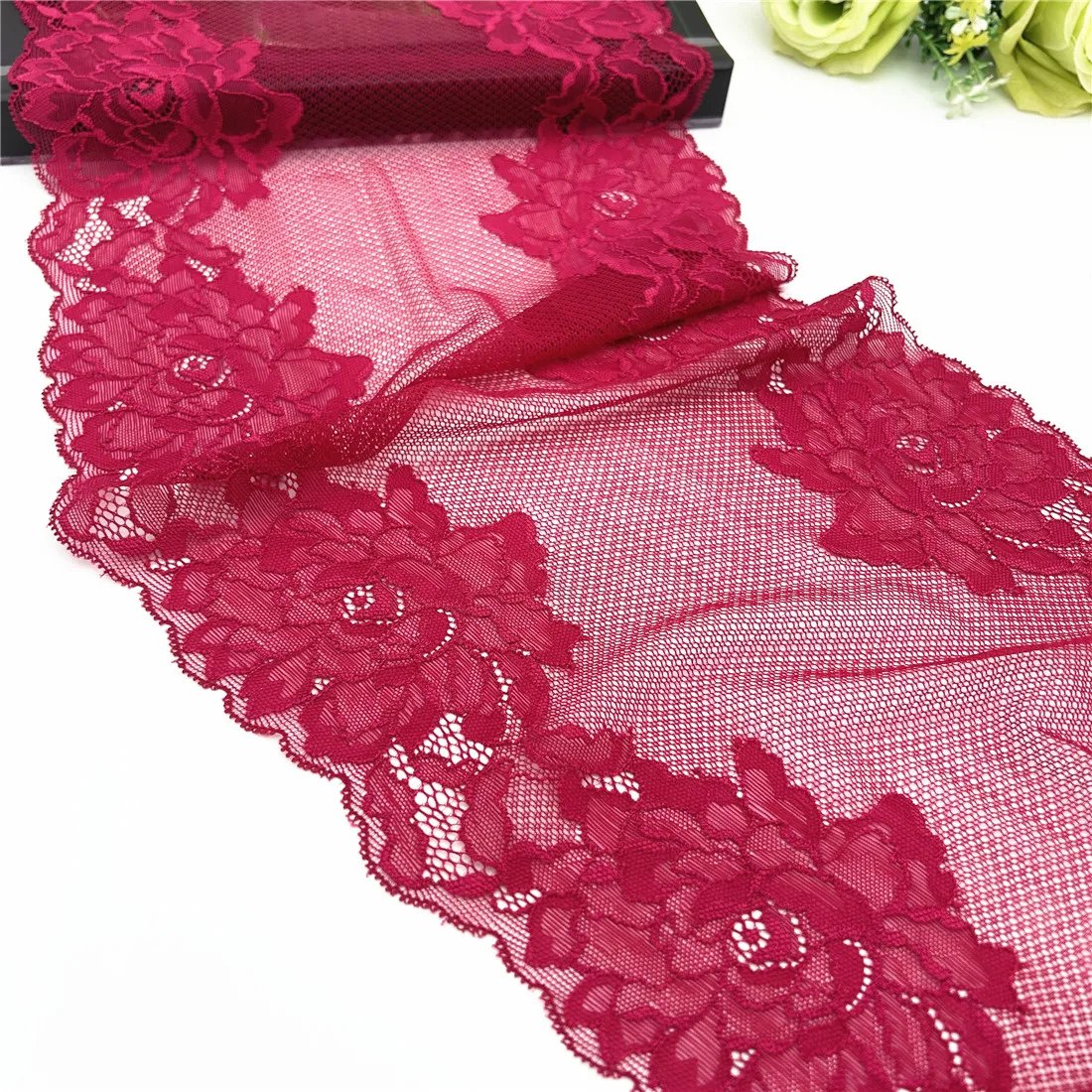 3y/lot Width 23cm Wine Red Elastic Stretch Lace For Clothes Skirt Deco Trimming Sewing Garment Wedding DIY Material Fabric Dress 4