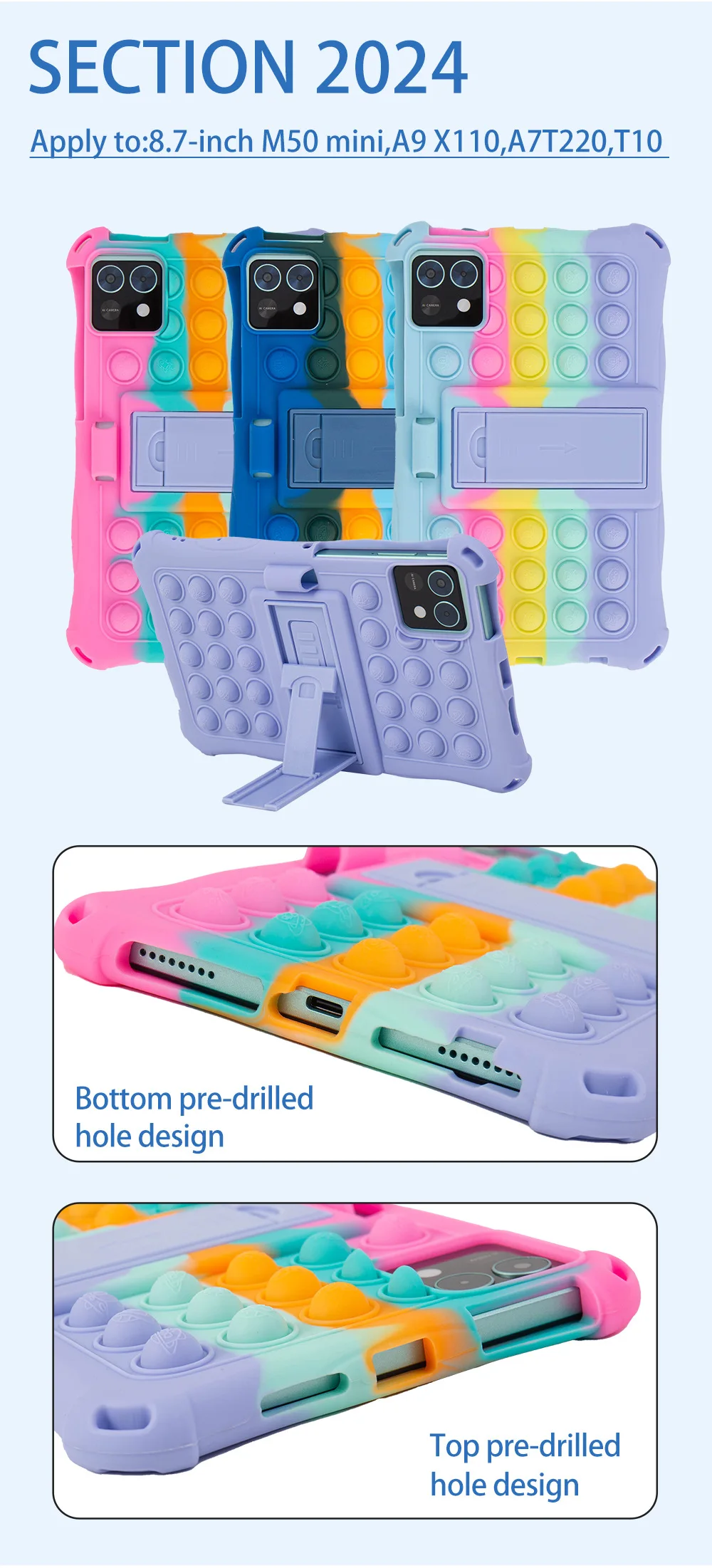 Children's Soft Silicone Tablet Cover with Stand and Strap - 8.7 Inch