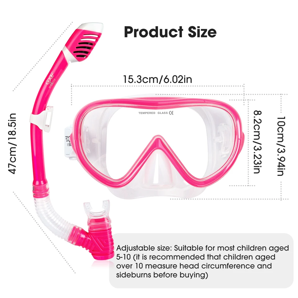 Pinne Regolabili Per Bambini Per Bambini - Maschera Anti-appannamento, Boccaglio Dry Top, Pinne Regolabili, Per Età 5-12 Anni Set Snorkeling