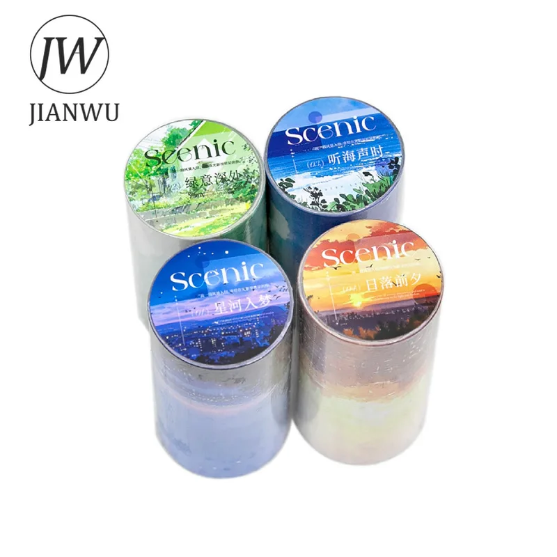 JIANWU 풍경 문자 시리즈 빈티지 야경 구름 바다 풍경 소재 콜라주 와시 테이프 창의적인 저널 문구류