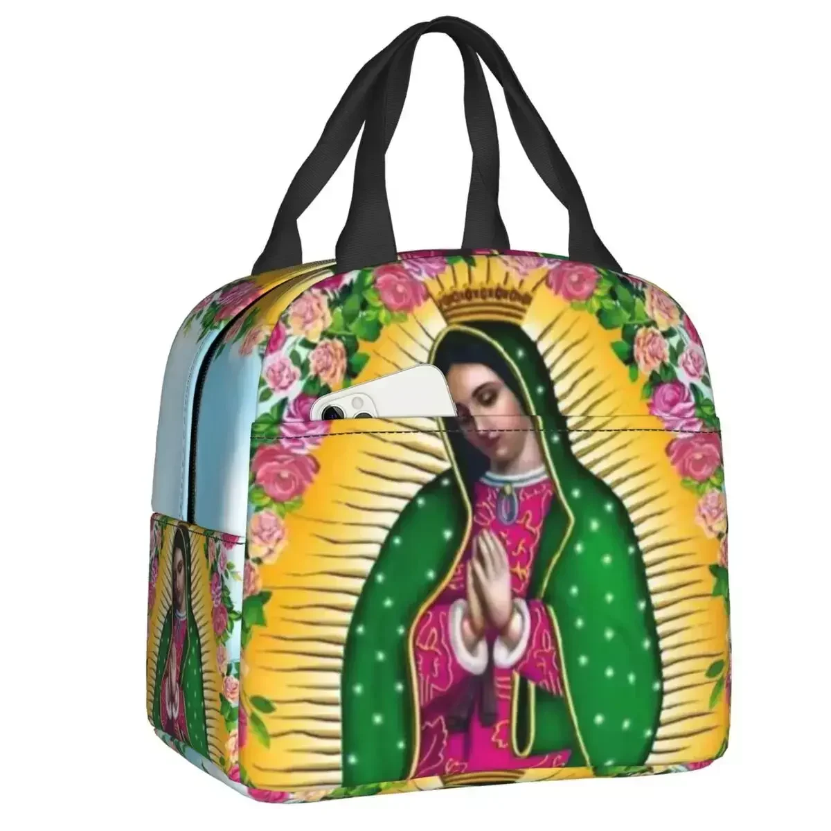 

2024 New Our Lady Of Guadalupe Mexican Virgin Mary Insulated Lunch Tote Bag For Women Catholic Resuable Thermal Cooler Bento Box