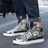Silver Snaker Leather Men Brand Sneakers Trendy Zippers Design Mens Vulcanized Sneakers Leather Glitter Men High Top Sneakers 3
