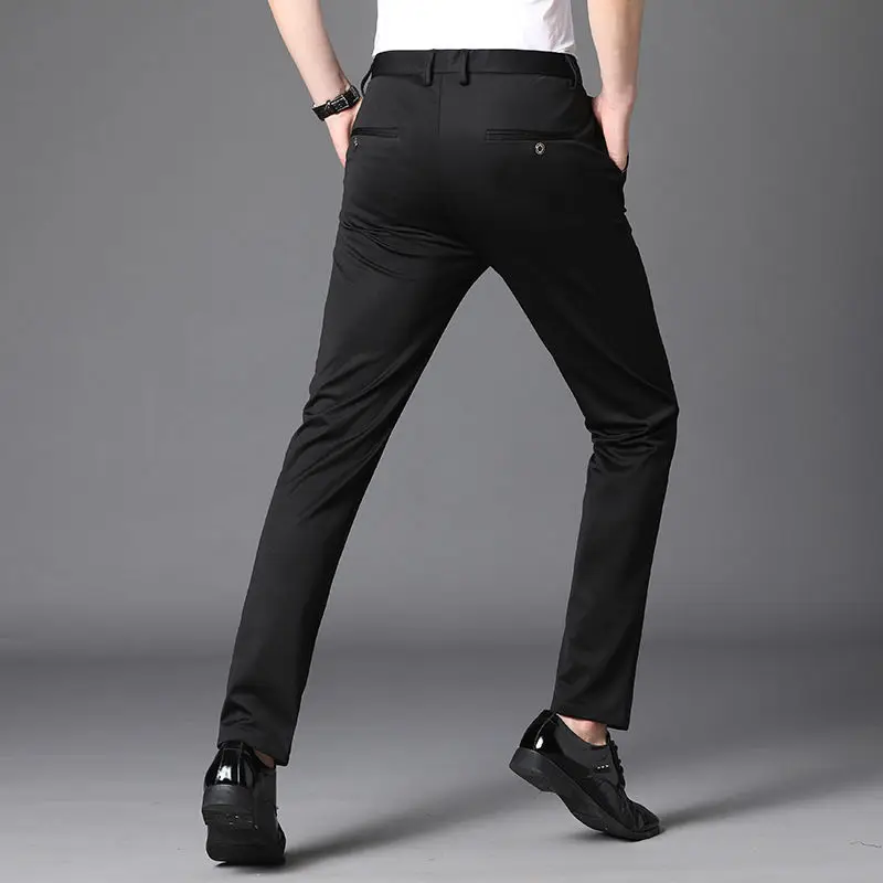 Ankle-Length Suit Pants for Men Stretch Slim Fit Skinny Business Formal  Black Dress Pants Male Smart Casual Trousers Blue