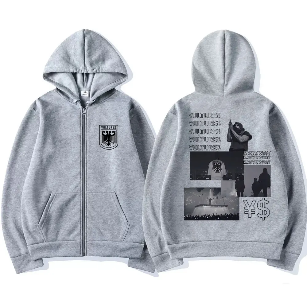 Rapper Kanye West Ys Ty Dolla Sign Vultures Graphic Print Zipper Hoodie Men Casual Oversized Zip Up Jacket Male Fashion Hoodies