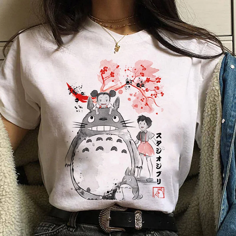 Studio Ghibli Spirited Kawaii Print Graphic T-shirt Women Harajuku Aesthetic Tshirt White Tops Anime Female T Shirt Summer 2022 custom t shirts