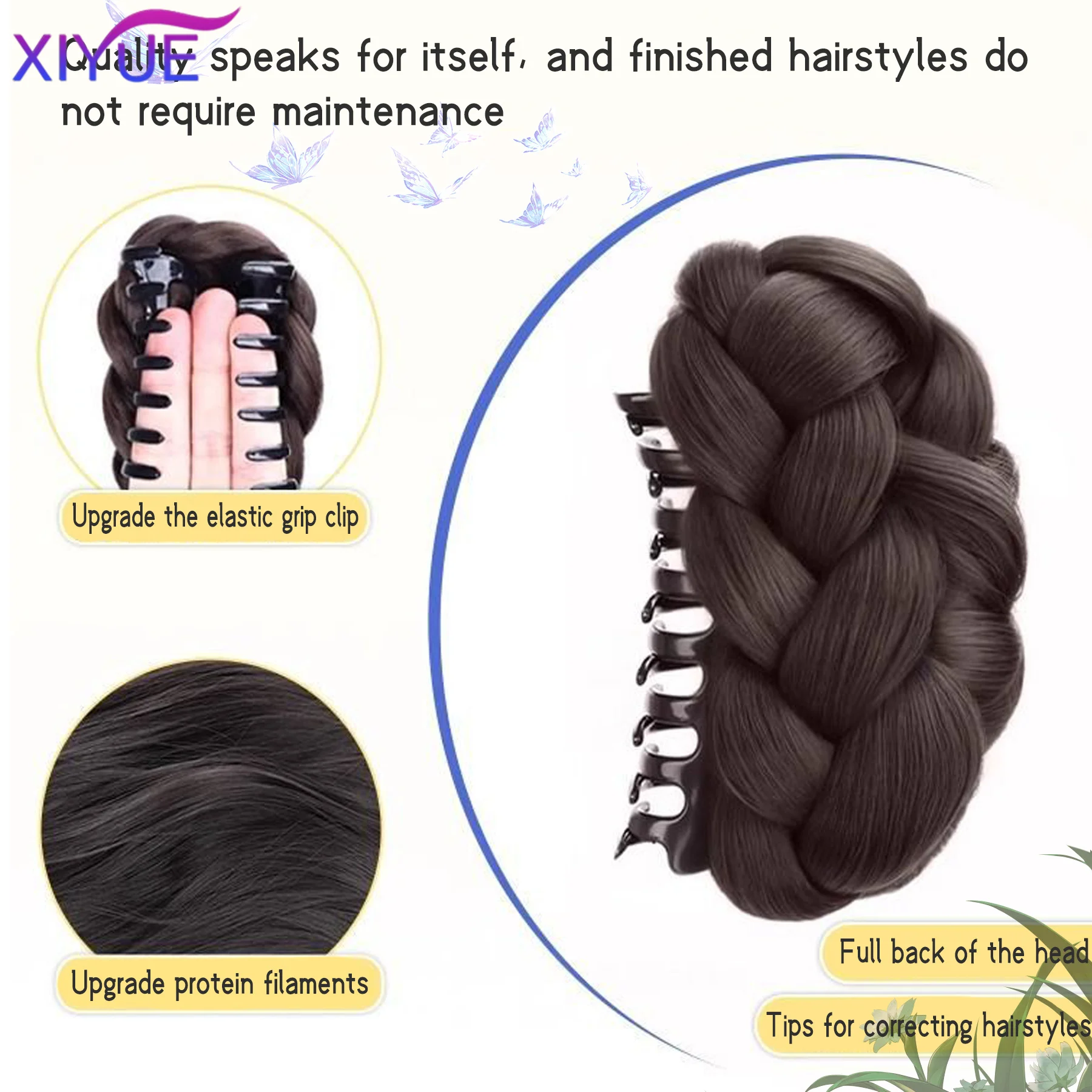 Synthetic Half-tie Double Hair Bun Messy Cat's Ear Hair Bun Low Claw Chignon Wrap Around Hairtail Extension for Women