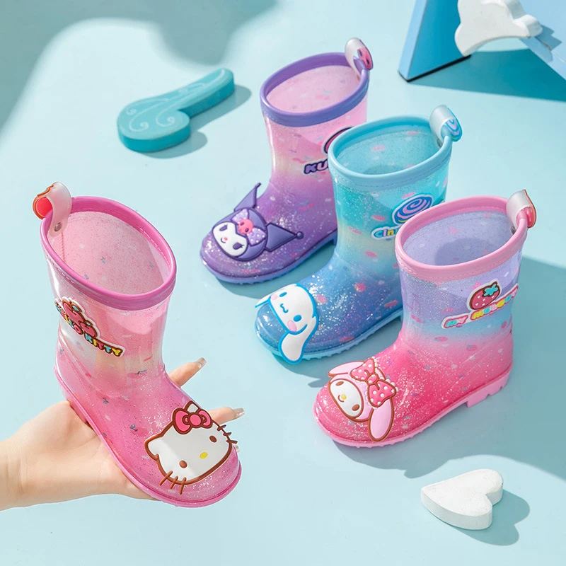 

Аниме новые красочные сапоги принцессы мультяшный персонаж Kuromi Hellokitty Melody для мальчиков и девочек длинные сапоги Противоскользящий подарок