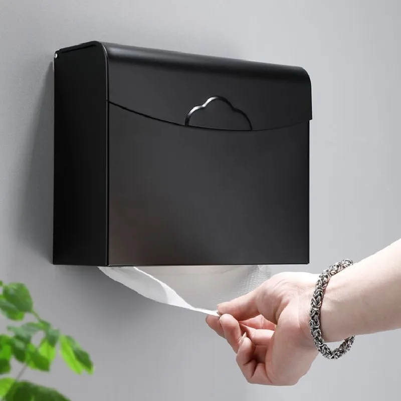 Aluminium-Toilettenpapierboxen Zum Aufrollen, Badezimmer-Papierrollenhalter, Wandmontage, Badezimmer-Hardware Mit Gestanzten Nägeln, Quadratisch, Schwarz