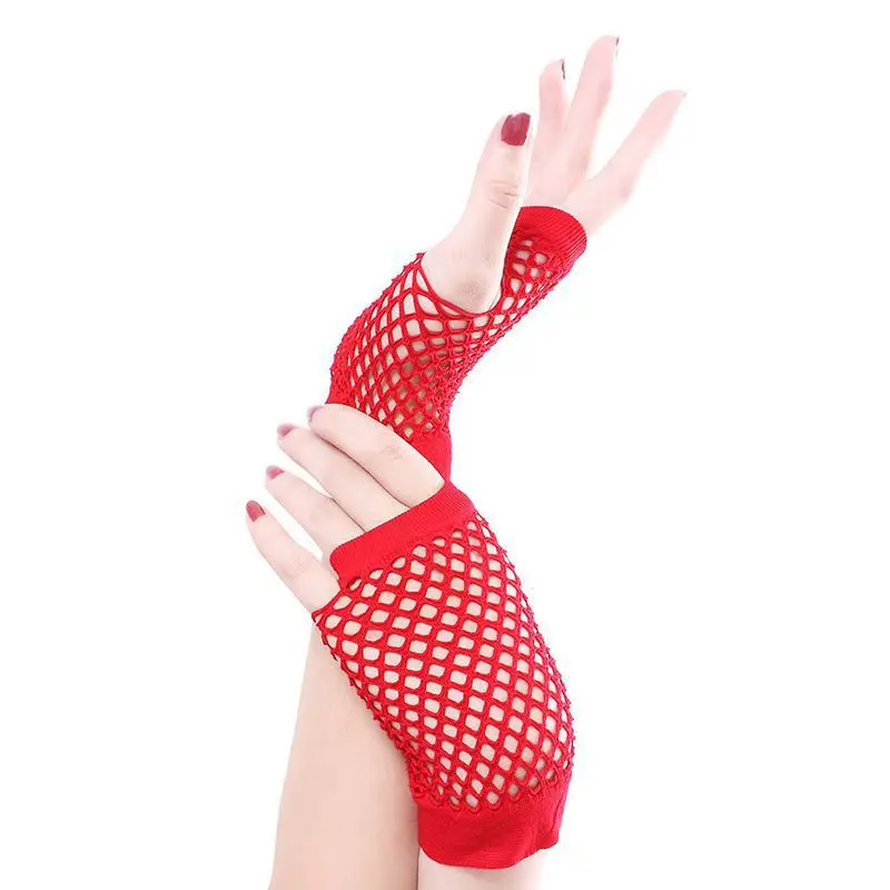 thumbnail image 1 of 1 par de guantes cortos de rejilla negros para mujer, guantes de malla sin dedos, guantes de moda sexis para fiesta y Club nocturno de lujo Punk Rock, 1 of 5