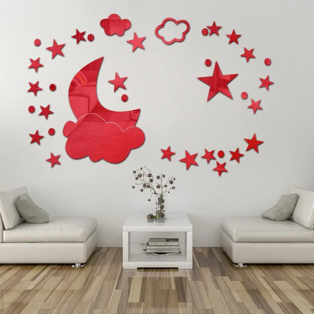 Moon clouds acrylic crystal mirror paste wall paste self-adhesive wall decorations bedroom home living room