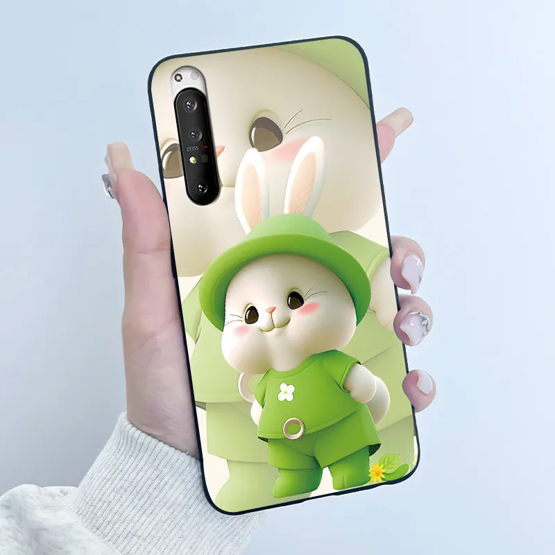 Luxury Cute Cat & Love Rabbit Black Silicone Soft Phone Case