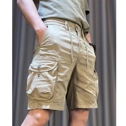 Invisible Open Crotch Pants Thin Retro Elastic Waist Men's Belt Pocket Casual Cargo Shorts Outdoor Sex Convenient  Men Clothing