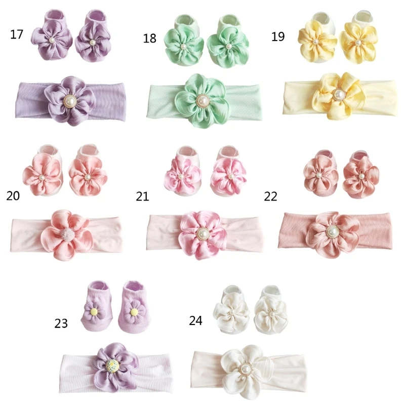 

Baby Girl Lace Headband Socks Set Bow Hair Bands & Newborn Socks for Stylish Babies Elastic Hair Accessories Gift