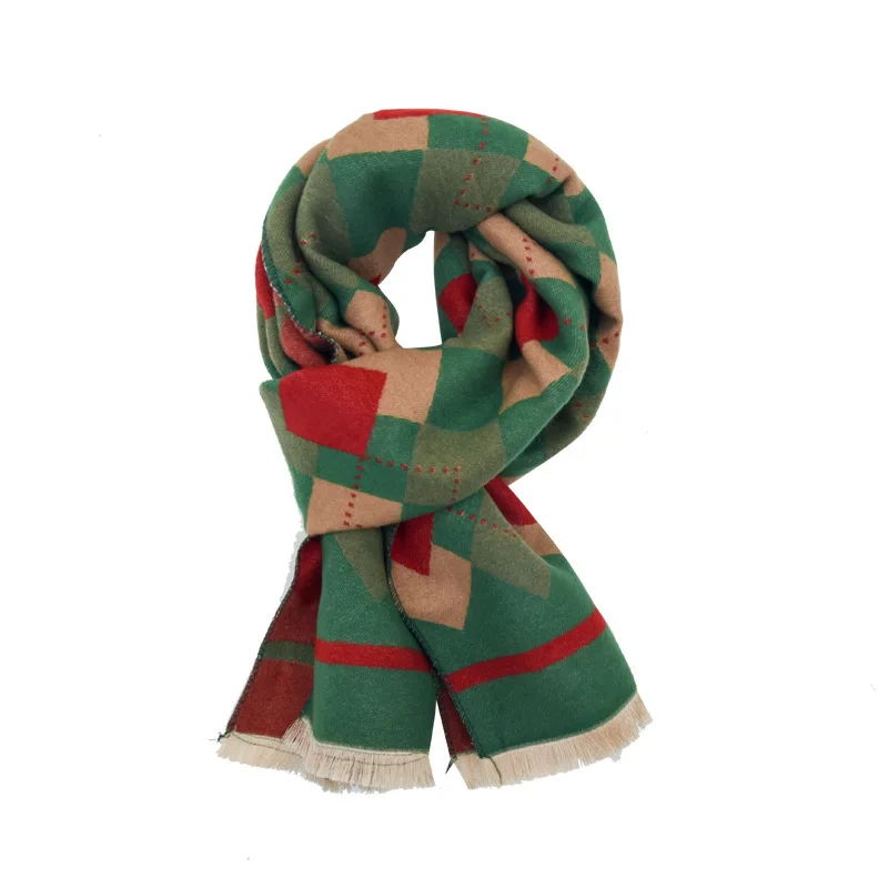 Fashion Diamond Grid Pattern Children's Scarf for Boys and Girls Autumn Winter Imitation Cashmere Windproof Warm Scarves Shawl