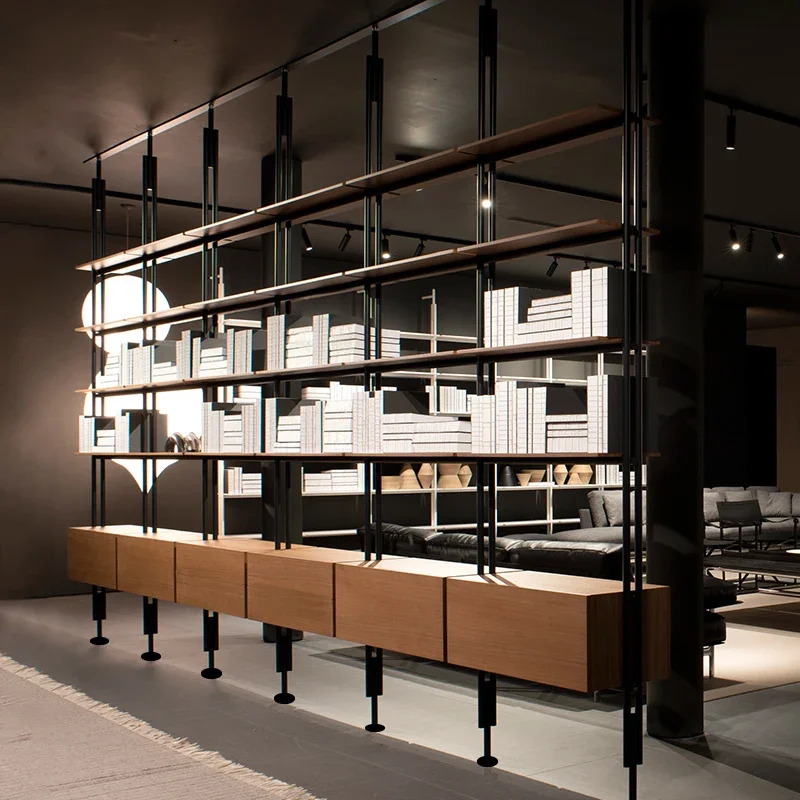 wrought-iron-bookshelf-against-the-wall-shelf-simple-floor-light-luxury ...