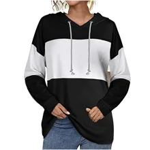  Long Hoodied Sweatshirt Casual Women's Fashion Printing Loose Sleeve Stripe Tops Women's Blouse 