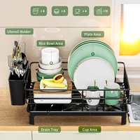 Dish Automatic Drying rack tableware storage countertop space-saving Black White 2
