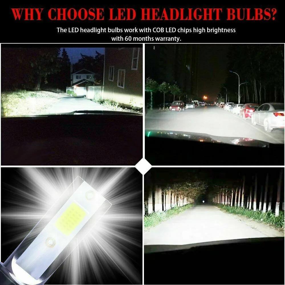 2PCS H7 LED Headlight 200W 20000LM 6000K Canbus Error Free Car Auto Headlamp