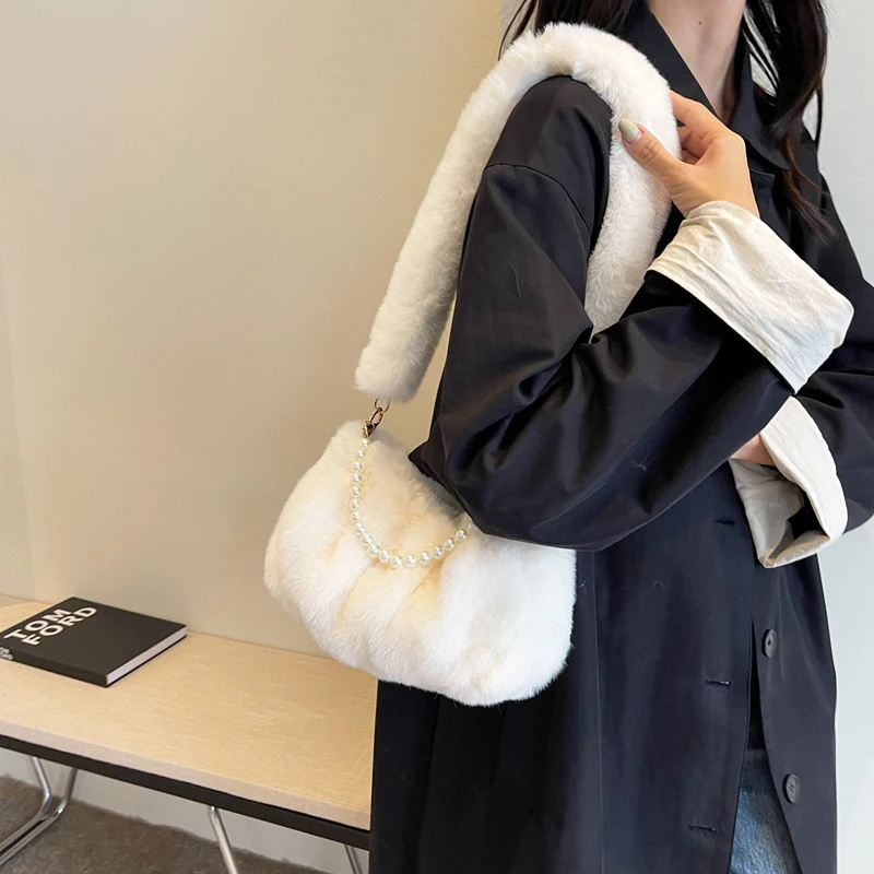 

Женская плюшевая сумка с перламутровой цепочкой, Осень-зима, женская модная маленькая квадратная сумка с цепочкой, плюшевая сумка