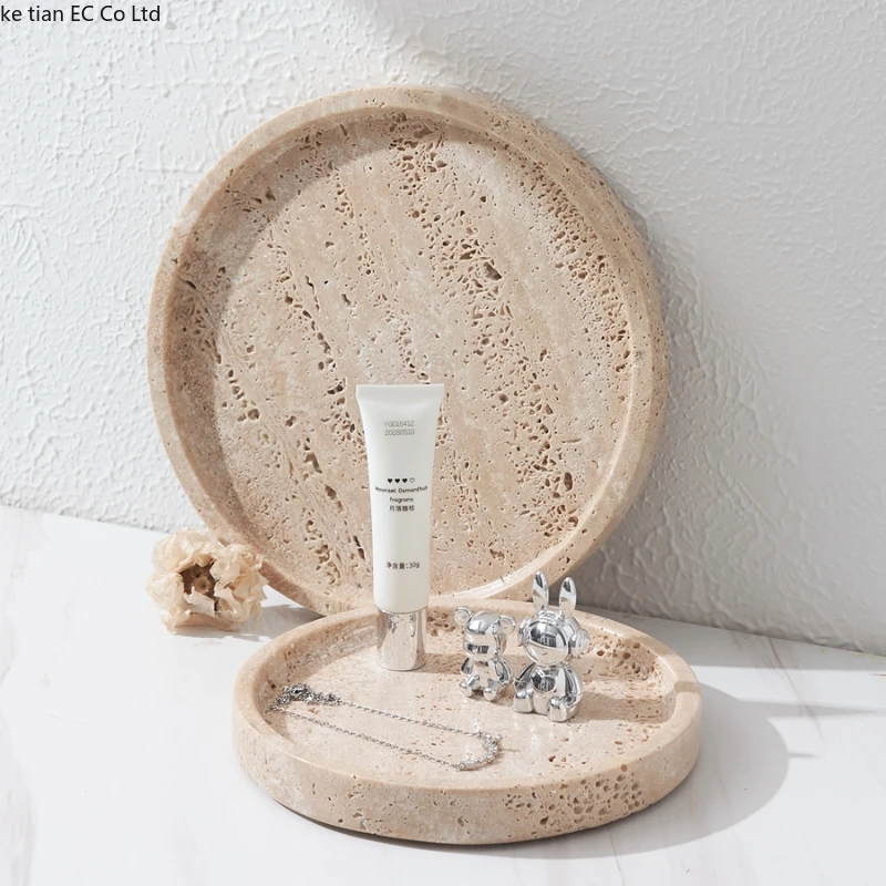 Ancient style natural cave stone decoration tray European style marble plate Round storage tray Dessert plate trays decorative 5