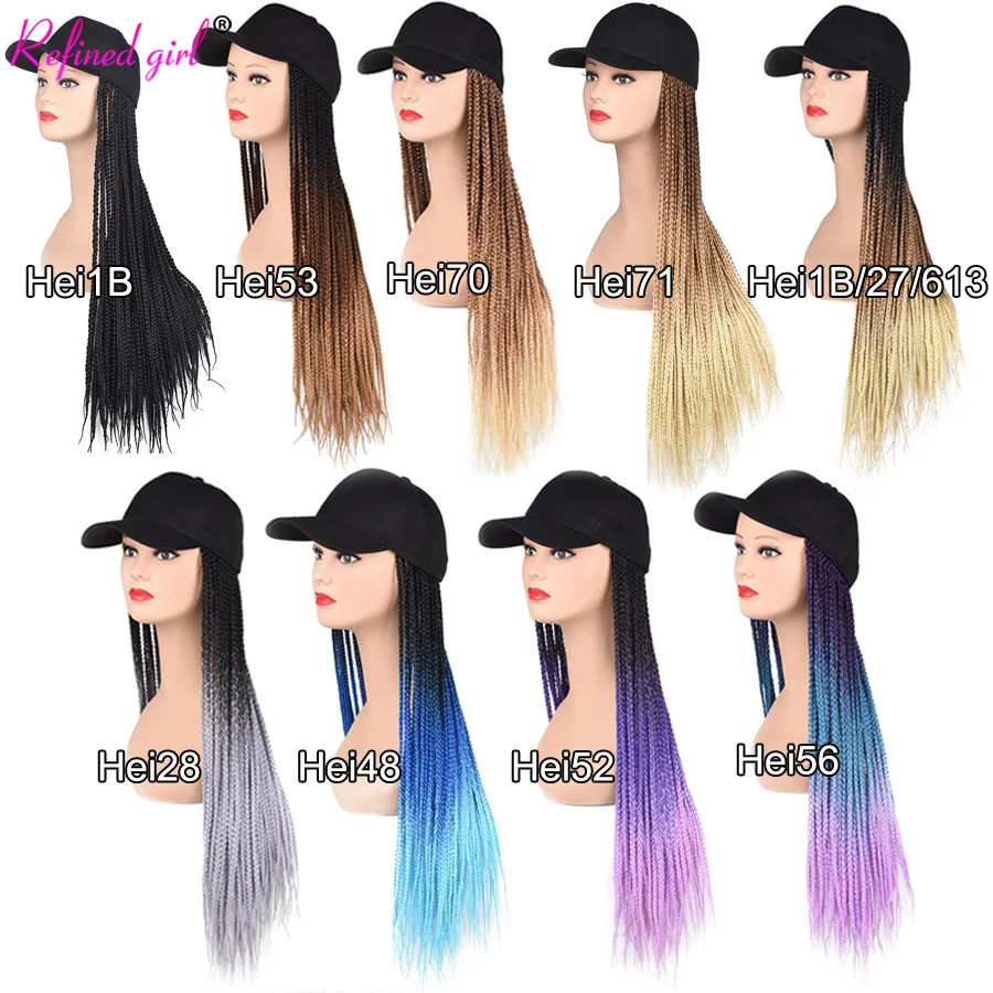 Baseball Cap Wig 24 inch long Ombre Blonde Braiding Hair with Hat Braided Box Braids Attached for Women Hat with Hair Extensions