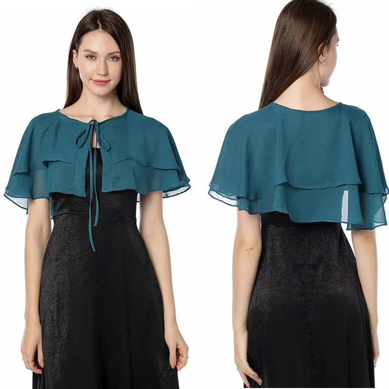 

Spring Autumn Chiffon Shawl Bride Bridesmaid Wedding Dress Dinner Cheongsam Shawl Small Cape Women Cloak Ponchos Green Capes