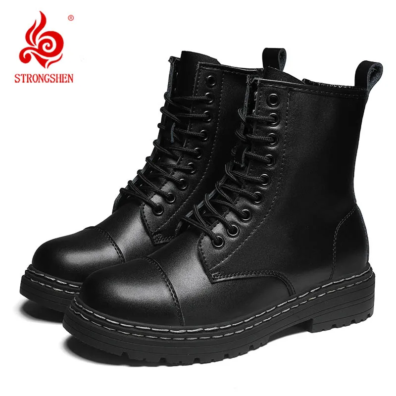 Strongshen Men Genuine Leather Boots Autumn Winter Couple Fashion Shoes