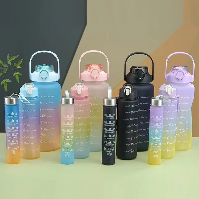 3PCS Sports Water Bottle Gradient Color Plastic Water Cup Large Capacity Portable Gym Fitness Jugs Outdoor Drinking Kettle 2