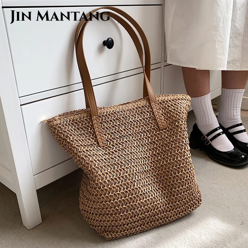 Hand-woven Women's Shoulder Handbag Bohemian 2022 Summer Fashion Straw Beach Tote Bag Travel Shopper Weaving Shopping Bags bolsa designer shoulder bags