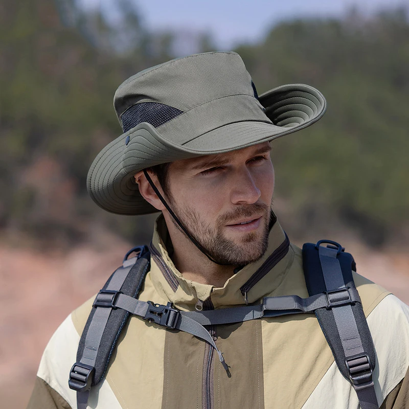 Summer UPF50+ Sun Hats For Women Men Breathable Mesh Boonie Hat Foldable UV Protection Hiking Fishing Hat Male Bucket Hats 2