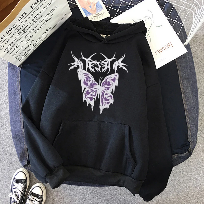 

Y2k Butterfly Hoodie Women's Pullover Hip Hop Long Sleeve Jacket Autumn/Winter Harajuku Casual Loose Hooded Sweatshirt