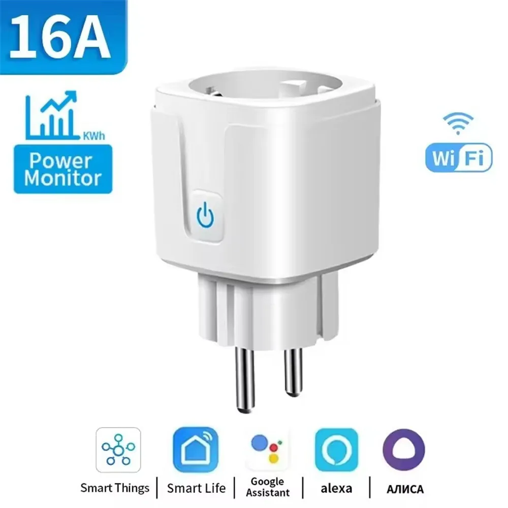 Розумна розетка Tuya WiFi/Zigbee, стандарт ЄС, 16A/20A, моніторинг енергоспоживання, таймер, дистанційне голосове керування, працює з Alexa, Google Home, Smart Life