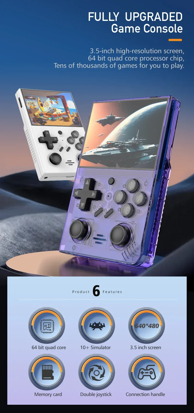R35PlUS Retro Handheld 3.5 Inch Game Console Linux System Double Joystick Portable Pocket Video Player_voghion.com