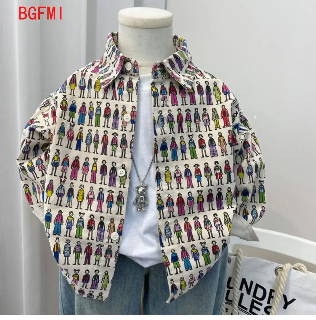 Korean Fashion Baby Girl Boy Cartoon Shirt Jacket Cotton Child Shirt Loose Outfit Spring Fall Baby Casual Clothes 2-11Y Cardigan