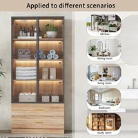 Unité de rangement Anajqaqia, vitrine avec éclairage à bande LED, 75 cm de large, avec 2 grands tiroirs et 2 portes, portes en verre 3