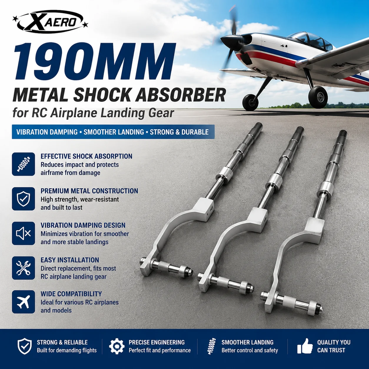 Xaero 190mm Metall-Stoßdämpfer für RC-Flugzeug-Fahrwerk mit Vibrationsdämpfung