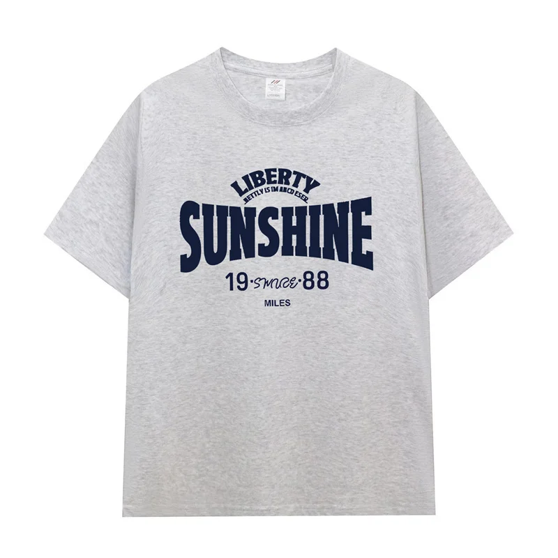 

2024 Letter Printed Round Neck Short Sleeve Men's and Women's Sports Loose Lightweight Fitness Running T-shirt