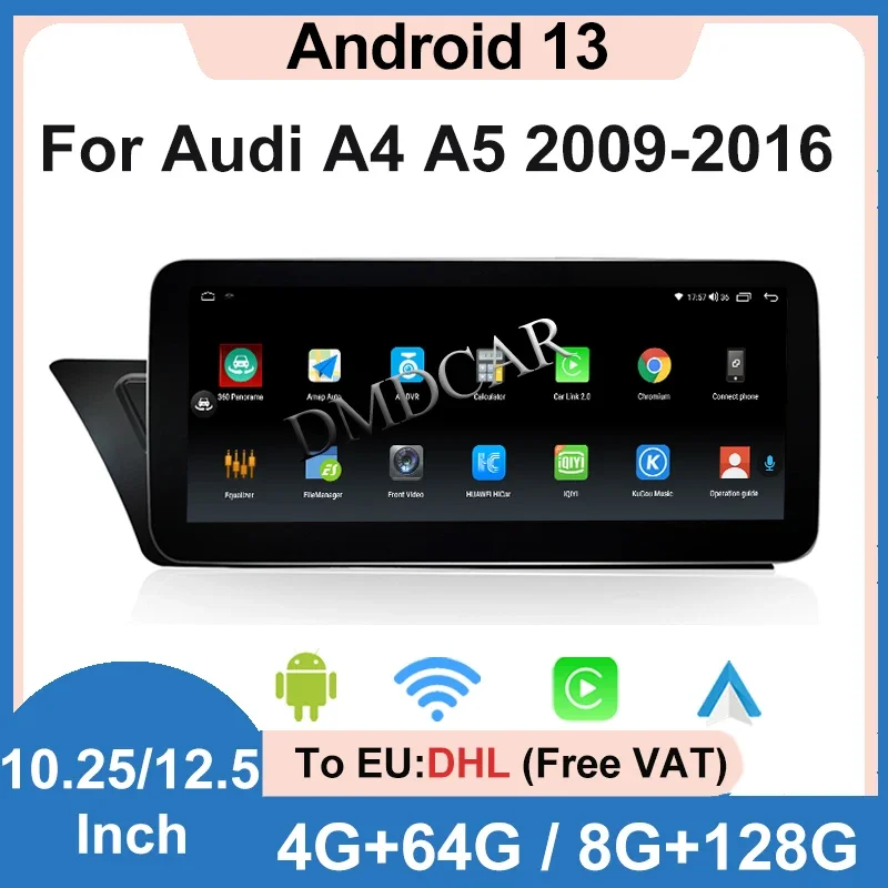

Заводская цена, 12,5 дюйма, Android 13, MTK7862, Apple Carplay, для AUDI A4, A5, B8, видеоплеер, GPS-навигация, центральный мультимедийный экран IPS