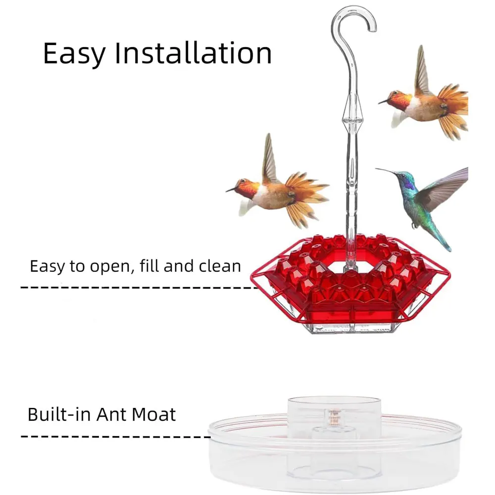 Hummingbird Feeders Outdoors Hanging Easy Clean Refill Humming Bird Feeder Perch Built-in Ant Moat