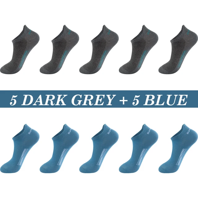 High Quality 10Pairs Men Socks Cotton Summer Sports Breathable Ankle Socks Mesh Casual Athletic Thin Cut Short Plus Size 39-48 5 Dark grey 5 Blue