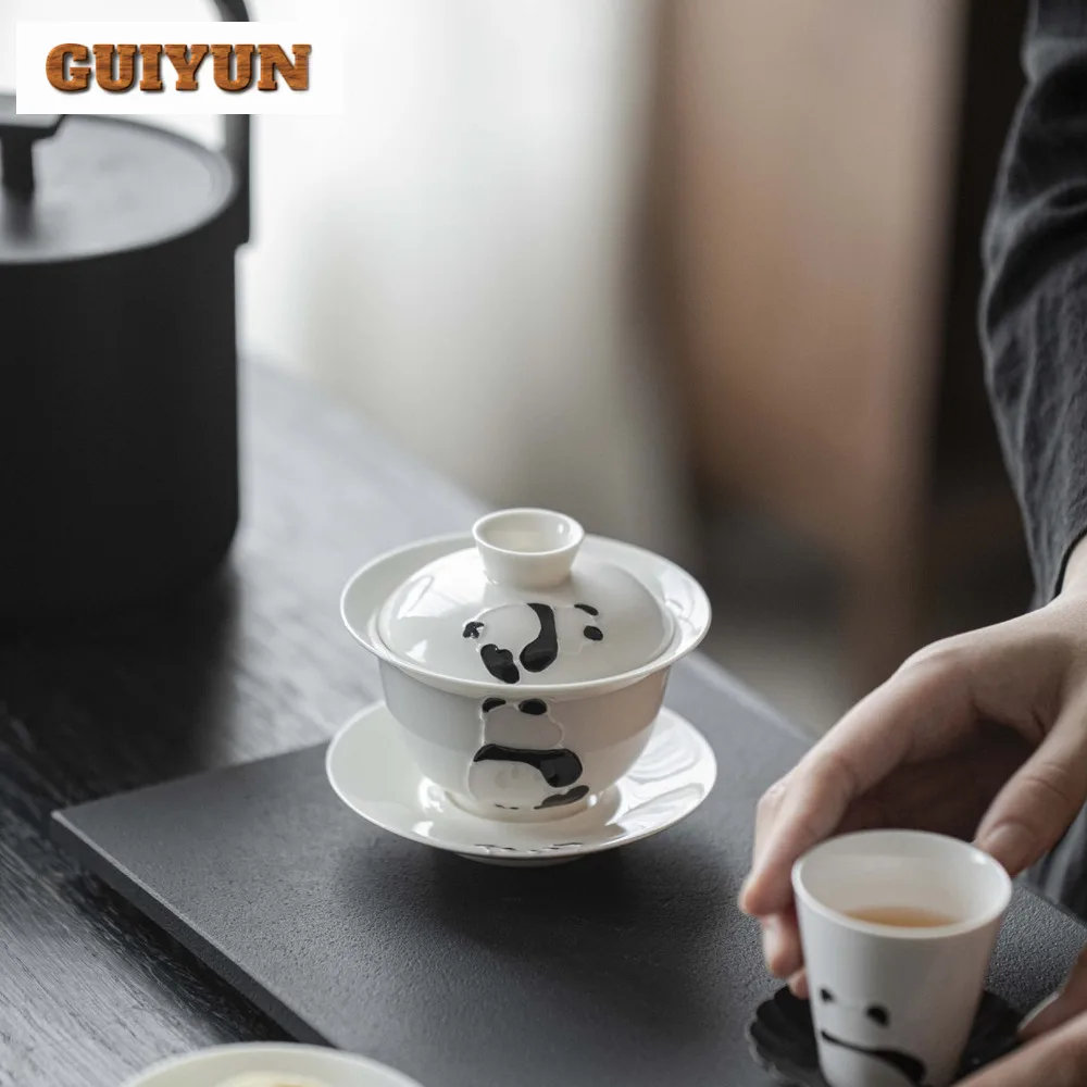 150ml Hand-painted Panda Gaiwan Cute Animals Three Talent Sopera Tea Tureen Luxury Tea Maker Cover Bowl Teaset Collection Gifts