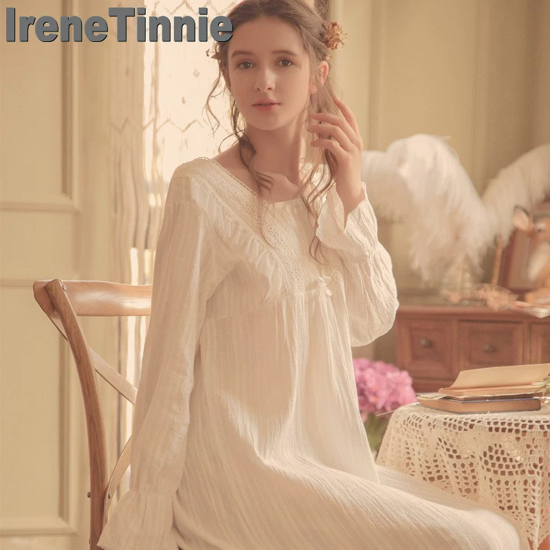 

Винтажная Хлопковая пижама IRENE TINNIE, ночная рубашка, женская элегантная одежда для отдыха, платье средней длины с длинным рукавом, ночная одежда, пижама женская