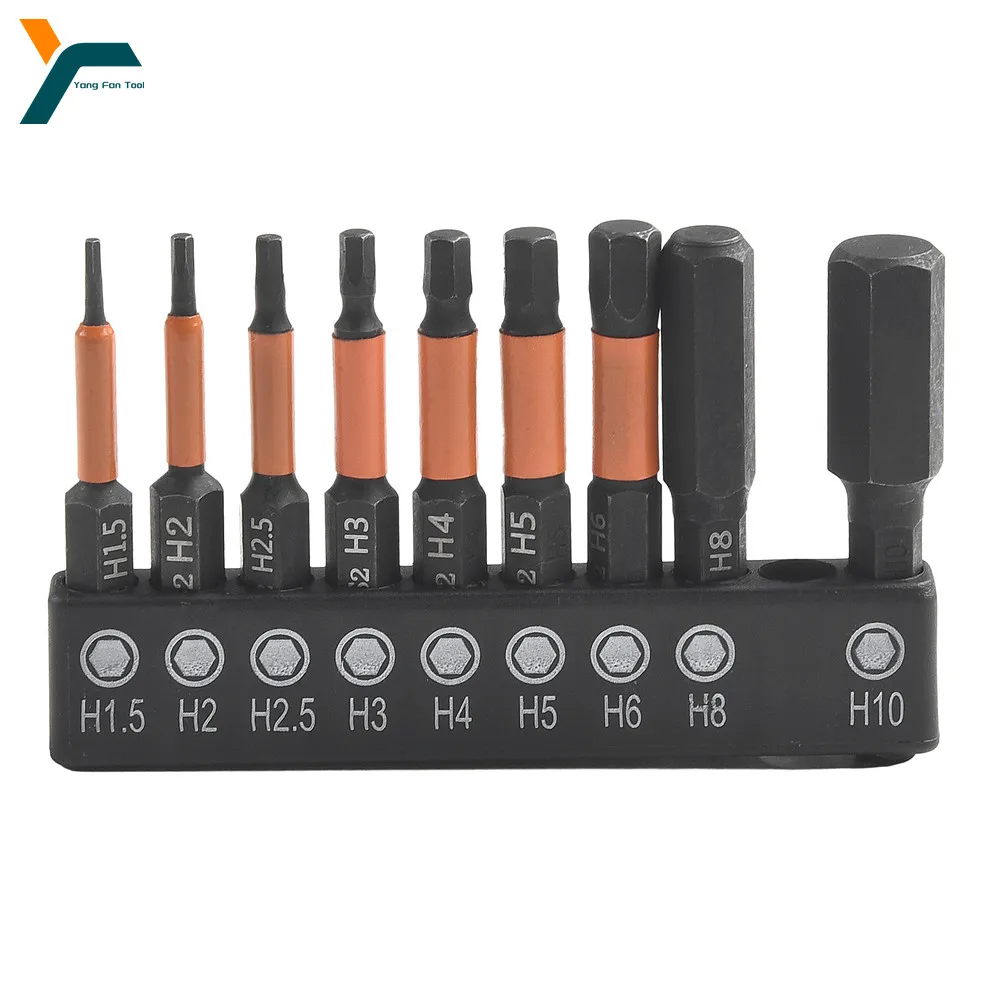 

9Pcs Hex Screwdriver Bit Set 1/4'' Quick Change Impact Screw Driver 50mm Magnetic Screwdriver H1.5 H2 H2.5 H3 H4 H5 H6 H8 H10