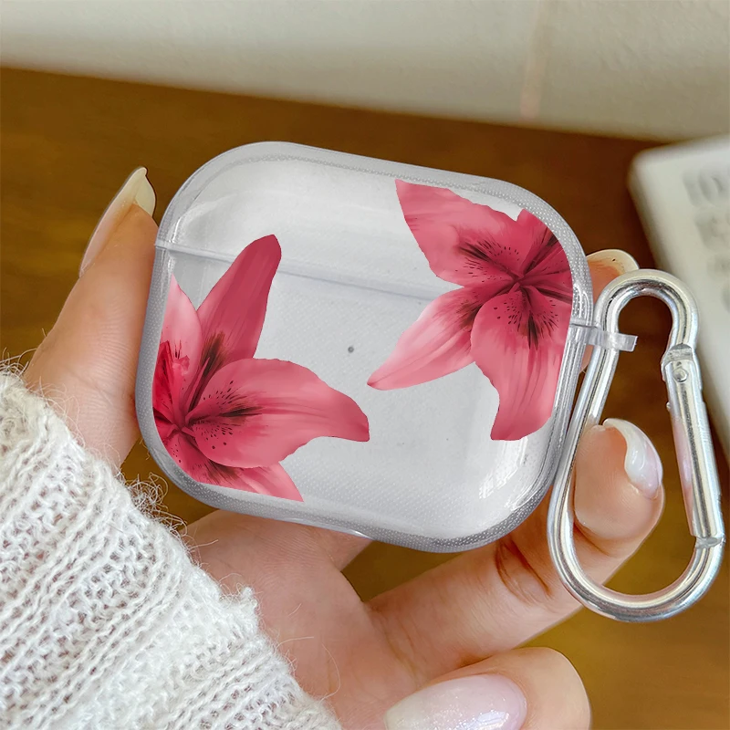 Red Flower Pattern Shockproof Headphone Case for Airpods