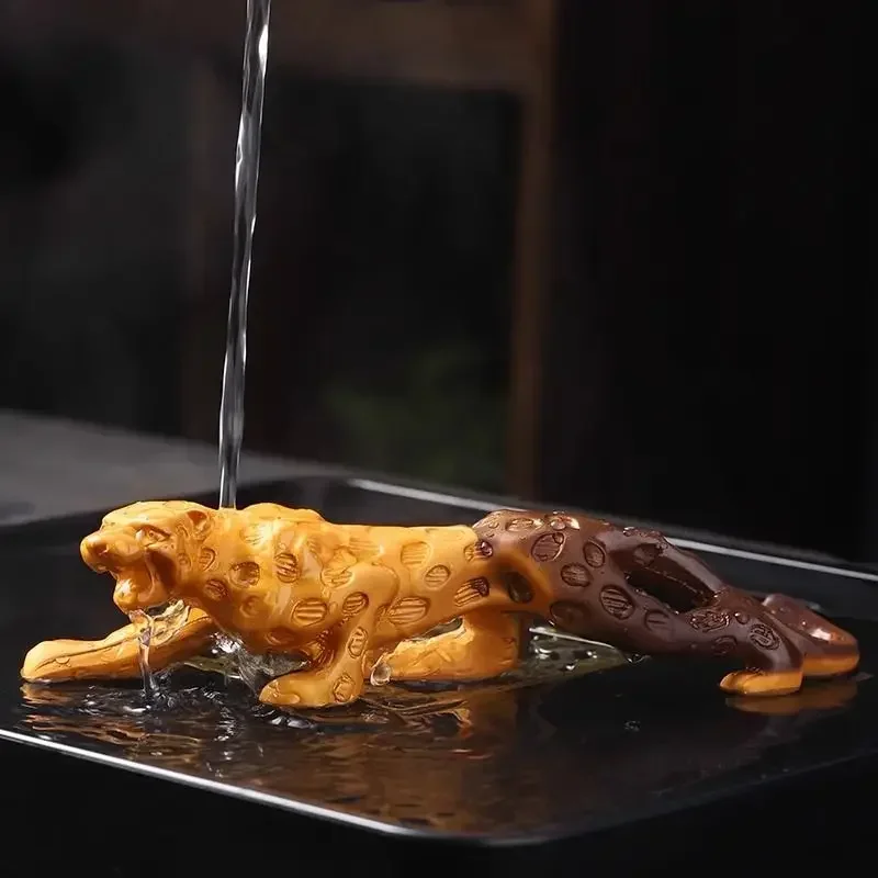 Color-Changing Golden Leopard Tea Pet Figurine Lucky Money Car Dashboard Decor Creative Tea Ceremony Gift Premium Craft