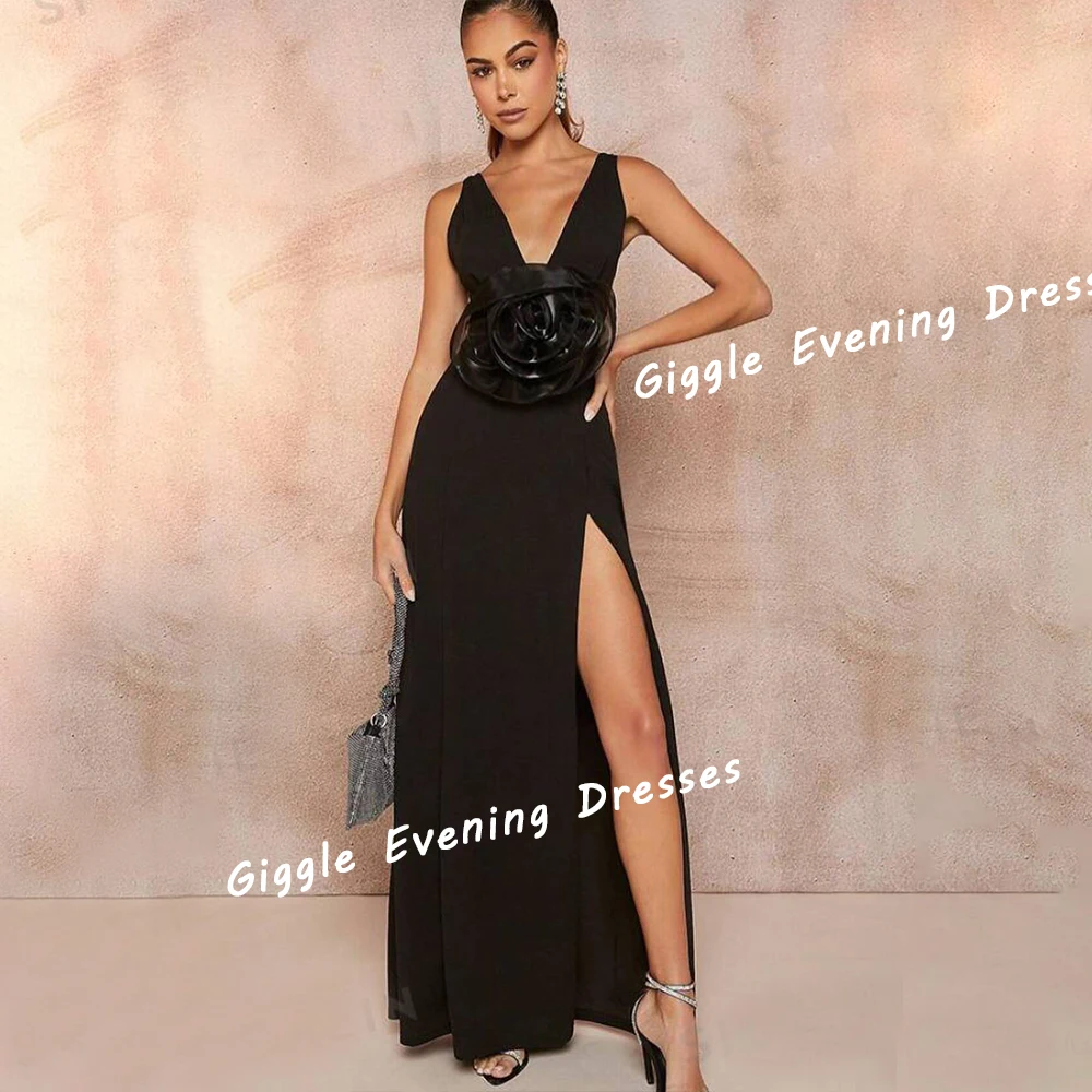 

Giggle Crepe Spaghetti Strap Flower Elegance Prom Gown Saudi Arab Floor-Length Fashion Evening Party Dresses for Women 2024